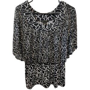 Susan Lawrence Black White Floral Overlay Top Medium Sheer Layered Blouse